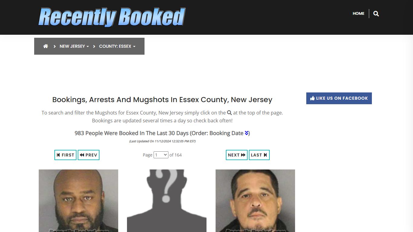 Bookings, Arrests and Mugshots in Essex County, New Jersey